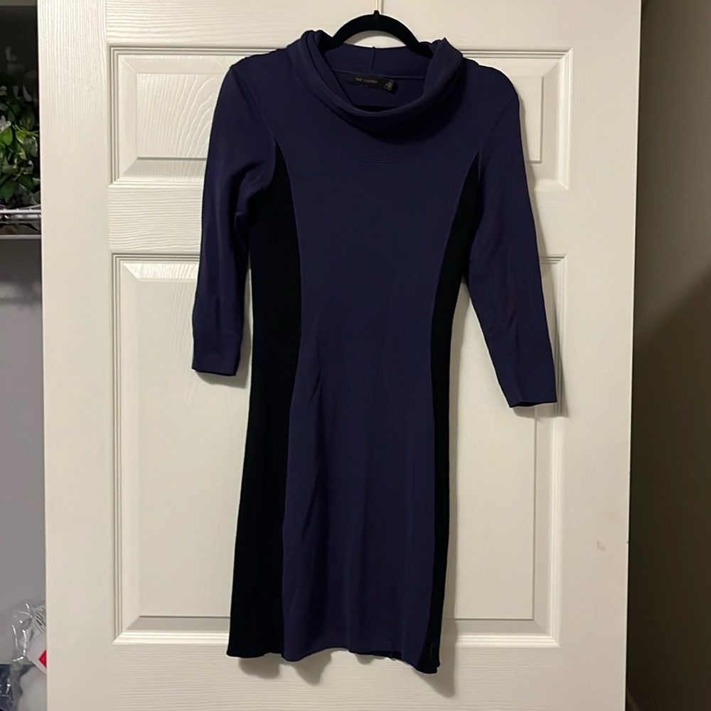 Purple and black women’s cowl neck sweater dress, size small